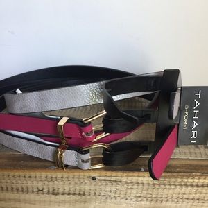 Tahari Women's 3-Pack Pink, Silver & Black Slim Belts